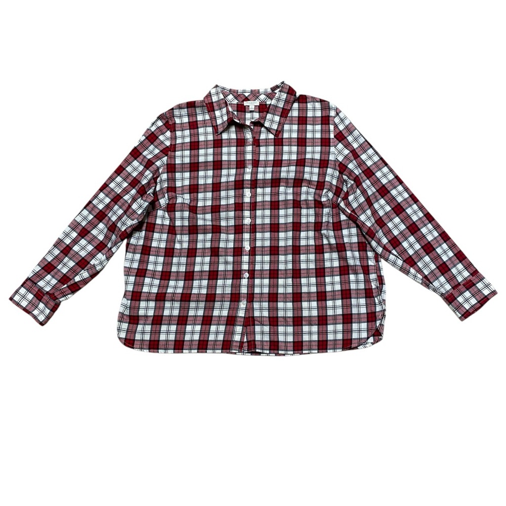 Talbots Plus Button Down Long Sleeve Shirt Women’s 2X Metallic Plaid Flannel Top